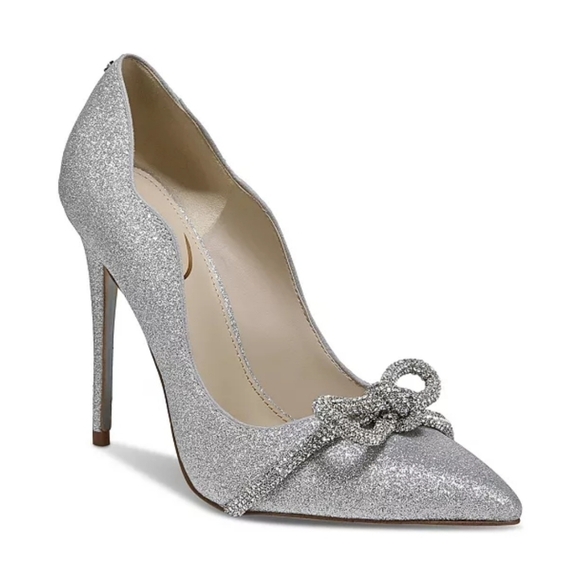 Sam Edelman Deela Pointed Toe Mesh Bow Stiletto Heel Scallop Upper Glitter sz 10 - Picture 1 of 13